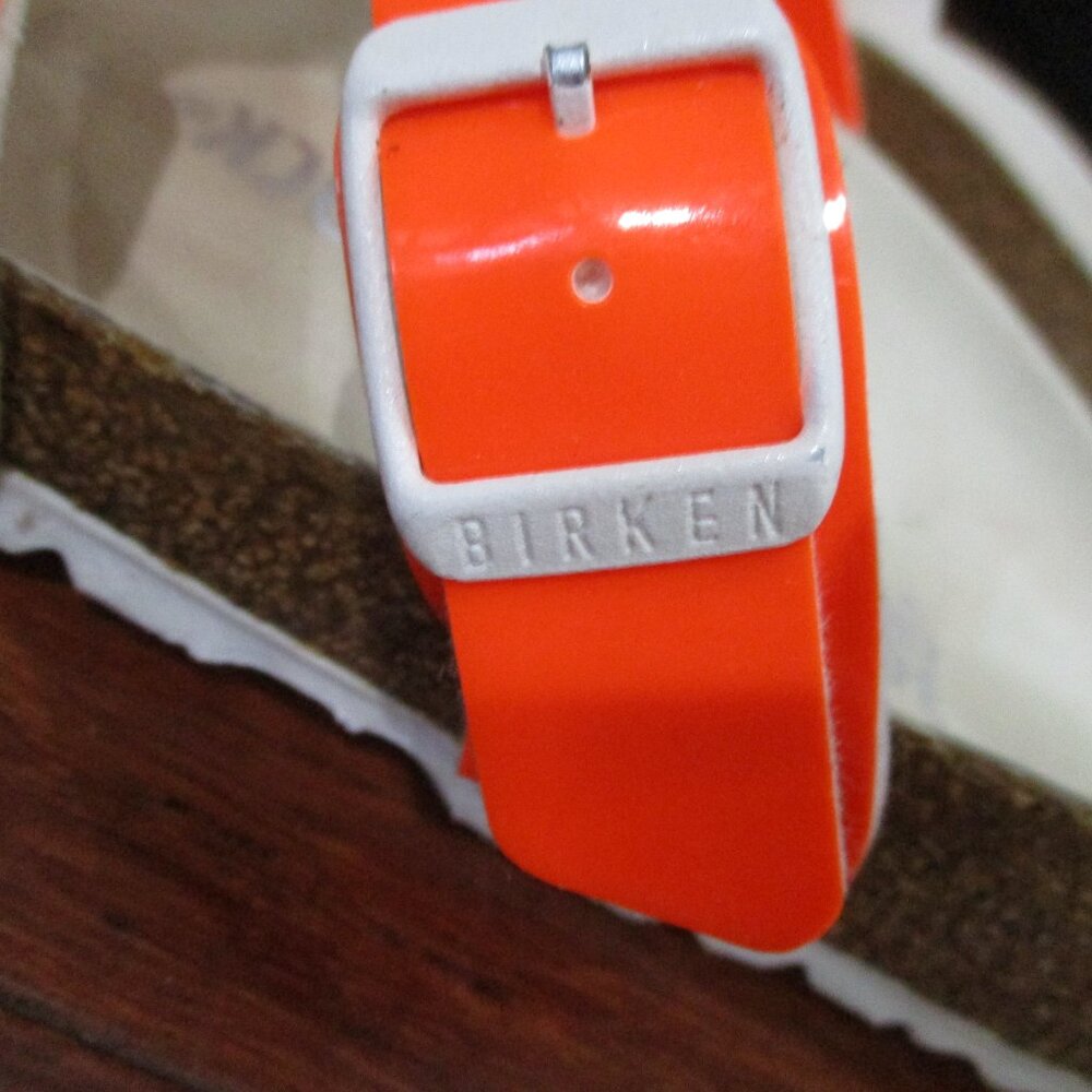 Birkenstock Orange Patent White Buckle Sandals - Picture 5 of 11